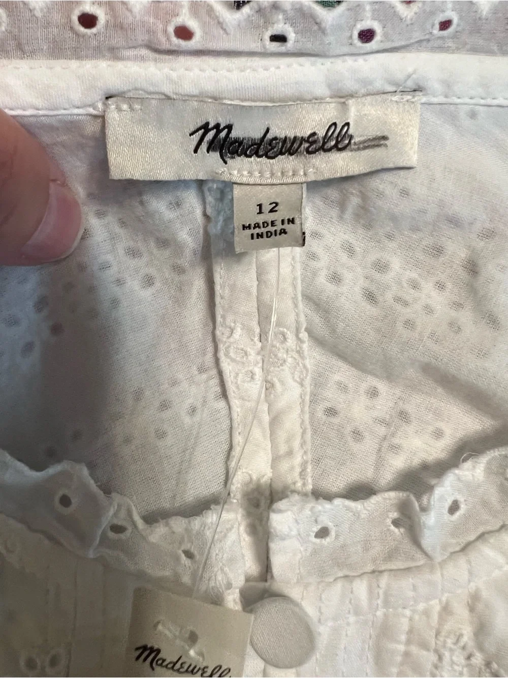 Madewell White Eyelet Flutter Sleeve Midi Dress Hankerchief Hem EUC 12 #2727